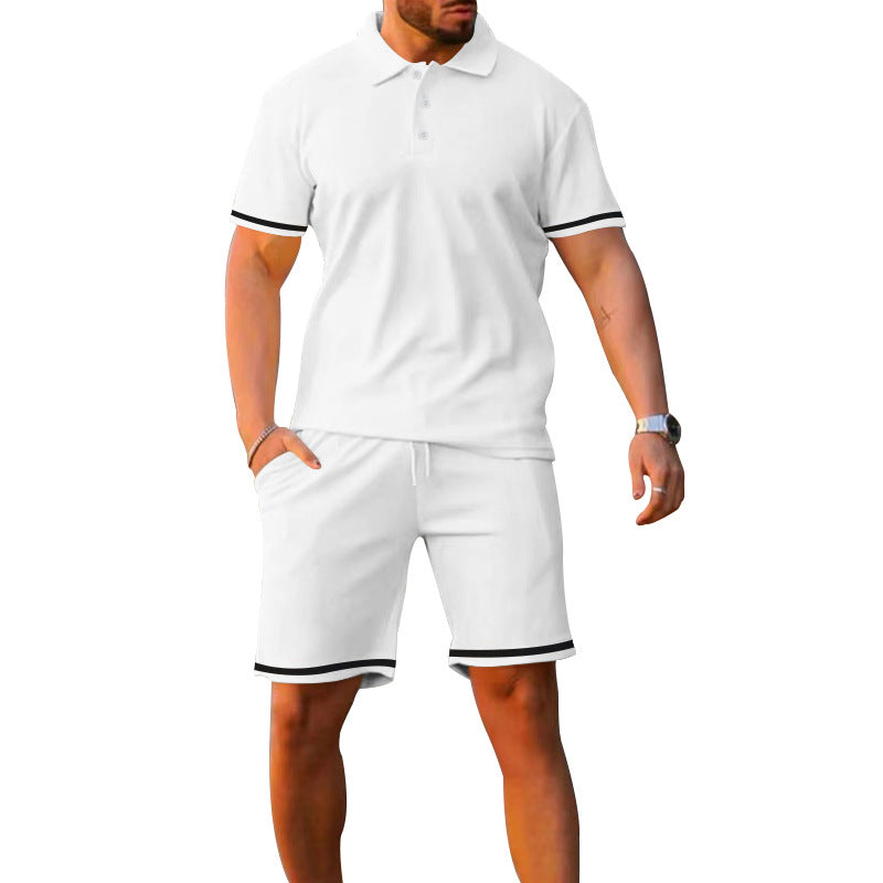 Herren Sportliches Polo- und Shorts-Set mit Kontraststreifen Heidi-Mode