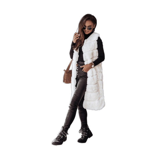 Damen Luxuriöse Kunstfell Lange Weste Heidi-Mode