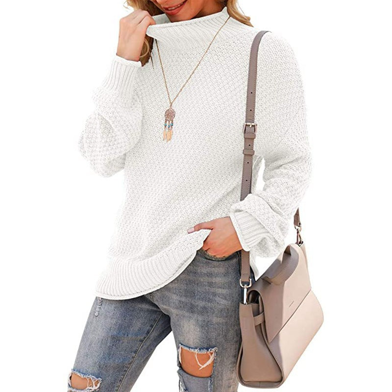 Damen Grobstrickpullover mit hohem Kragen und bequemen Ärmeln Heidi-Mode