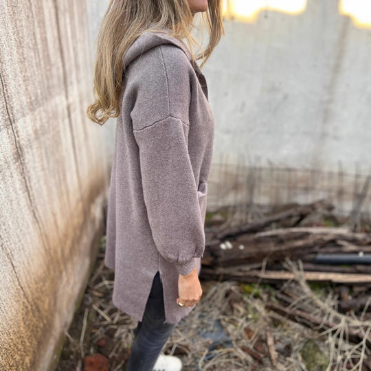 Damen Kuschelige Strickjacke mit Kapuze und Taschen Heidi-Mode
