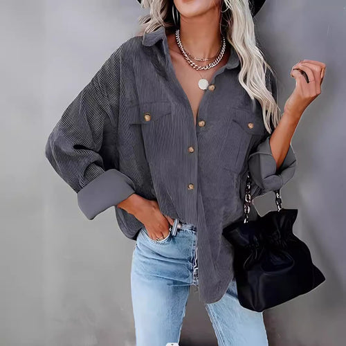 Damen Cordhemdjacke mit doppelter Brusttasche Heidi-Mode