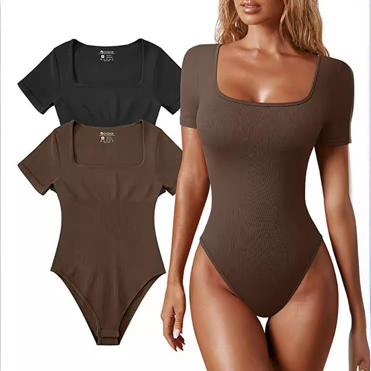 Damen Figurbetontes Oberteil mit quadratischem Ausschnitt und elastischem Material Heidi-Mode