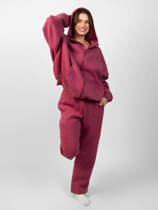 Damen oversized Fleece-Hoodie mit lässigem Reißverschluss und Kängurutaschen Heidi-Mode