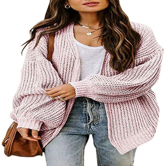 Damen Oversized Strickpullover mit Ballonärmeln und Strukturdesign Heidi-Mode