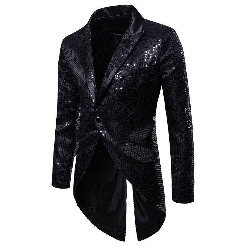 Herren eleganter Pailletten-Blazer mit asymmetrischem Schnitt und luxuriösem Design Heidi-Mode