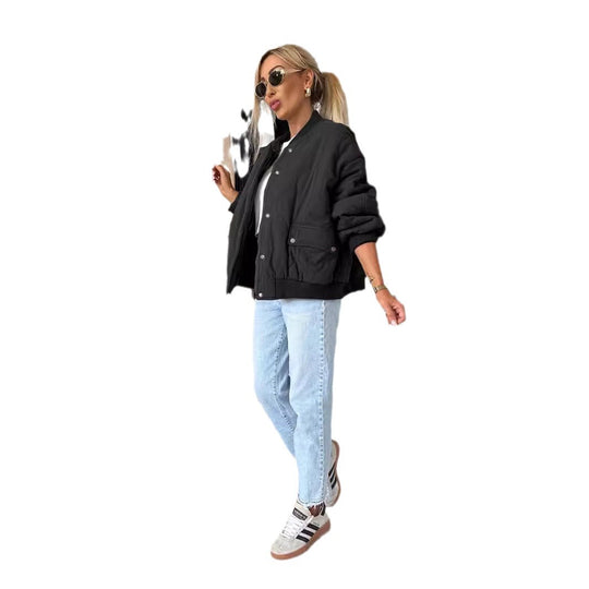 Damen lässige Steppjacke mit Knopfverschluss und elastischen Bündchen Heidi-Mode