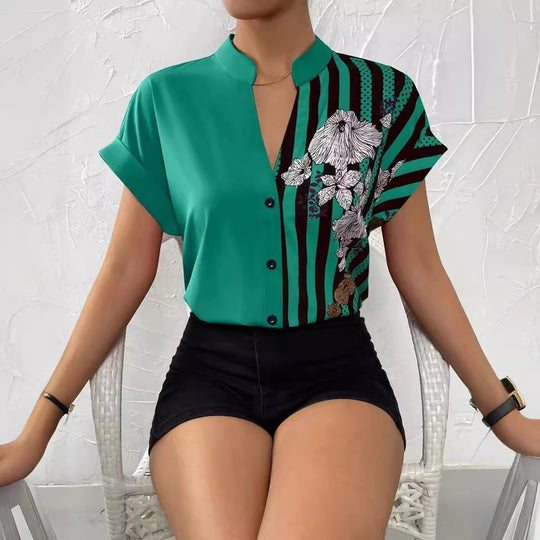 Damen Elegante Bluse mit floralem Druck und gestreiftem Design Heidi-Mode