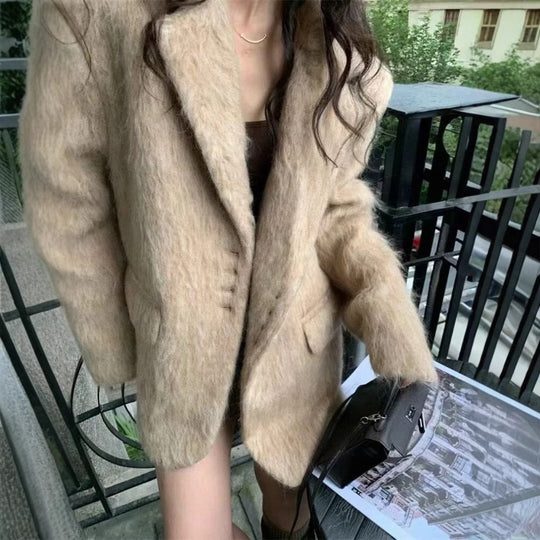 Damen eleganter Wollblazer mit weichem Fleece-Finish Heidi-Mode