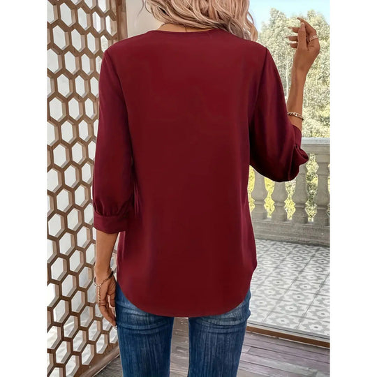 Damen Elegante Viskosebluse mit 3/4-Ärmeln und V-Ausschnitt Heidi-Mode