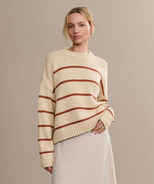 Damen gestrickter Pullover mit breitem Streifenmuster und lässigem Schnitt Heidi-Mode