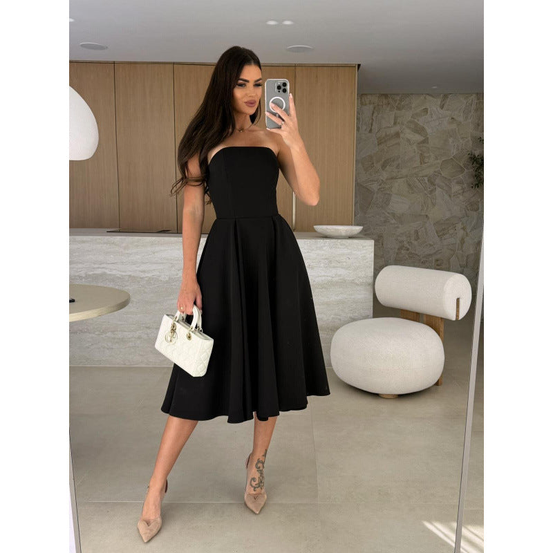 Damen elegantes Cocktailkleid mit trägerlosem Design Heidi-Mode