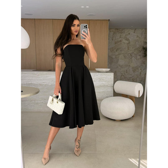 Damen elegantes Cocktailkleid mit trägerlosem Design Heidi-Mode