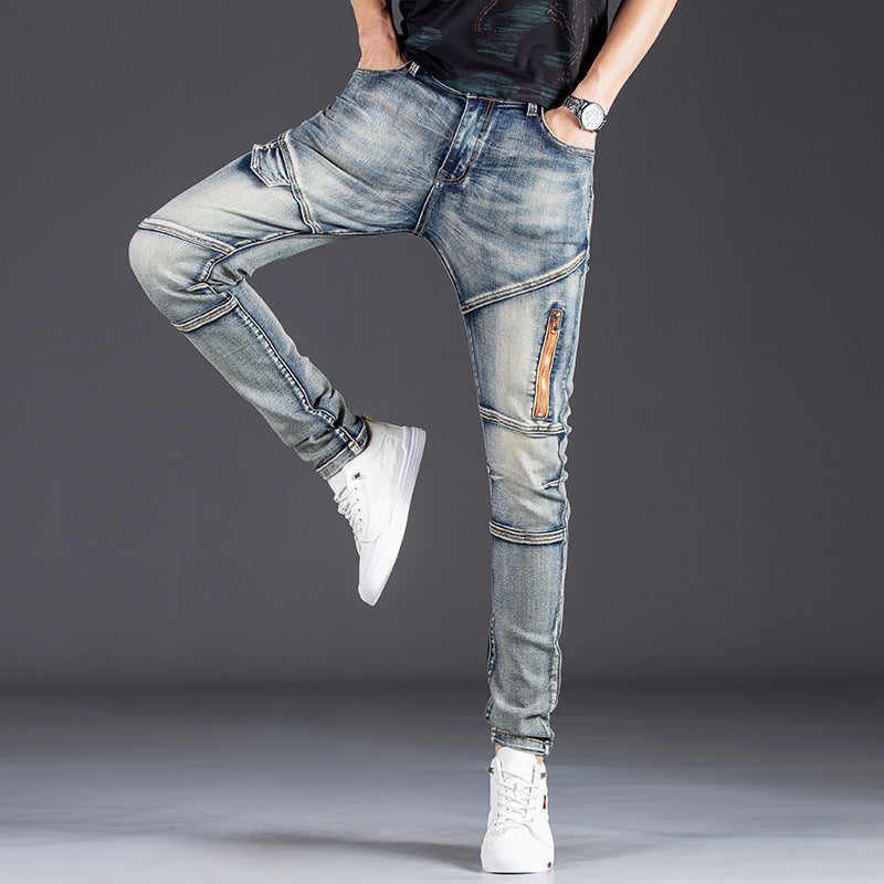 Herren Designer Slim Fit Jeans mit kreativen Reißverschlussdetails Heidi-Mode
