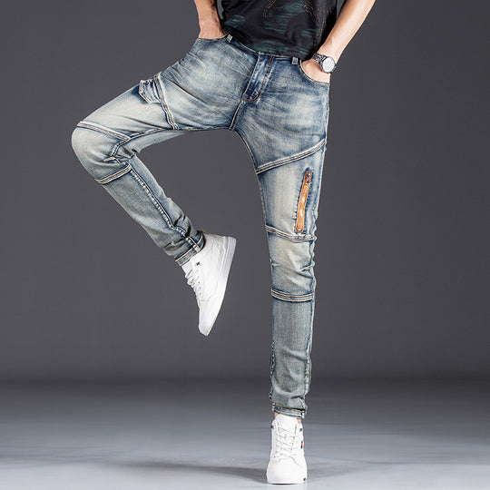 Herren Designer Slim Fit Jeans mit kreativen Reißverschlussdetails Heidi-Mode