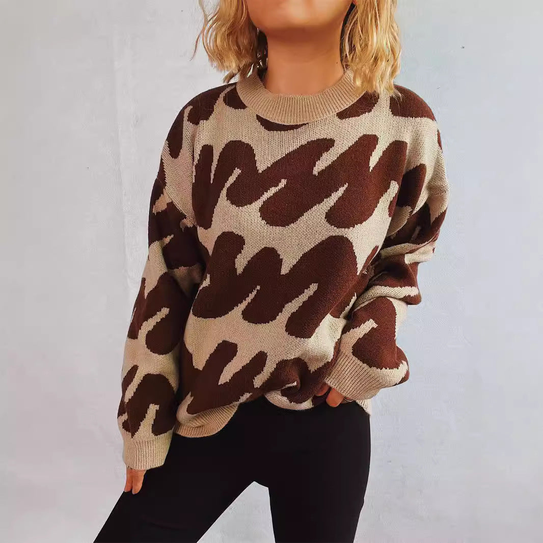 Damen lässiger Pullover mit modernem Farbblockdesign und voluminösen Ärmeln Heidi-Mode