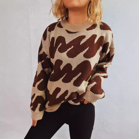 Damen lässiger Pullover mit modernem Farbblockdesign und voluminösen Ärmeln Heidi-Mode