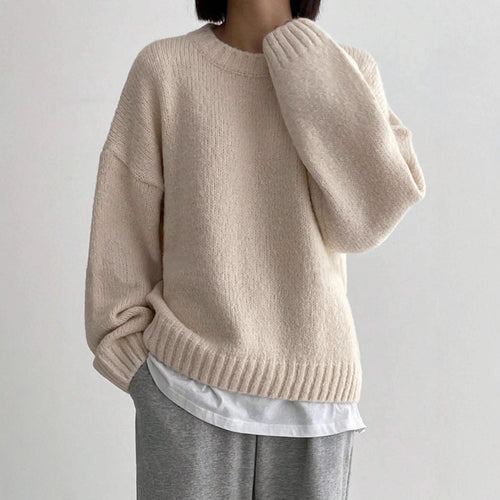 Damen Grober Strickpullover mit lässigem Schnitt und Rundhalsausschnitt Heidi-Mode