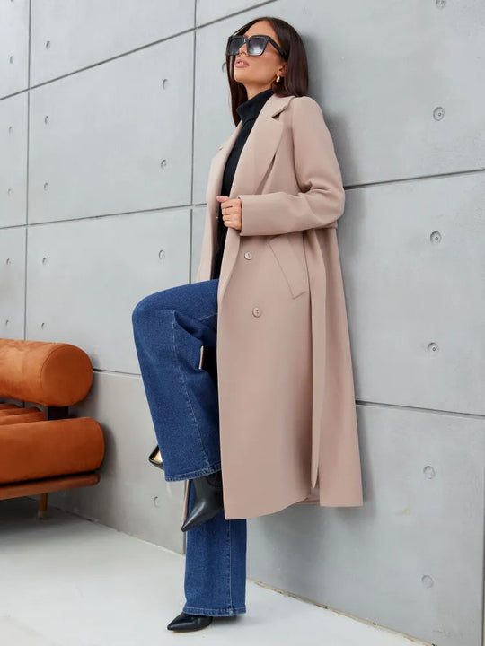 Damen Eleganter Wollmantel im doppelreihigen Design Heidi-Mode
