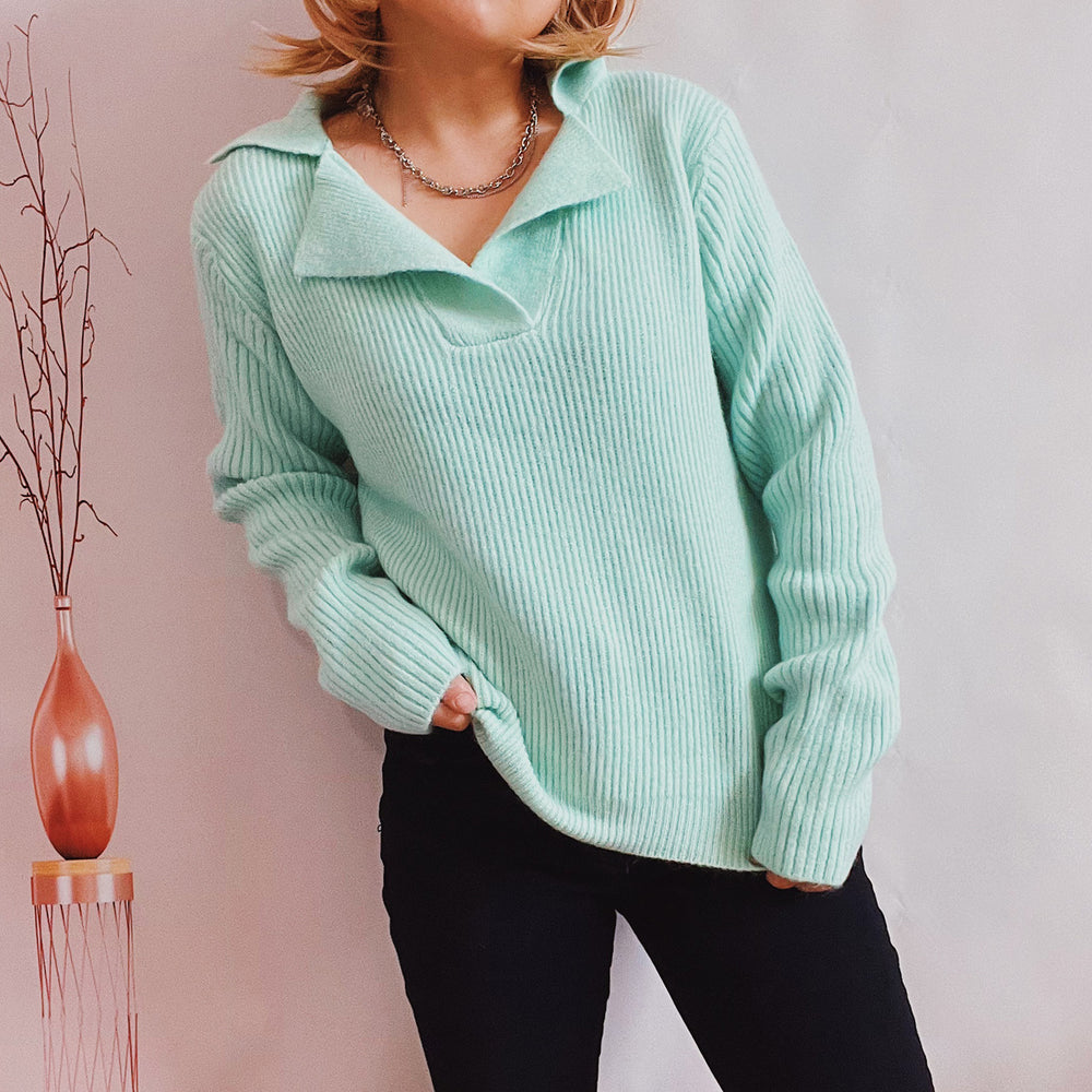 Damen lässiger Pullover mit modernem Rippdesign Heidi-Mode