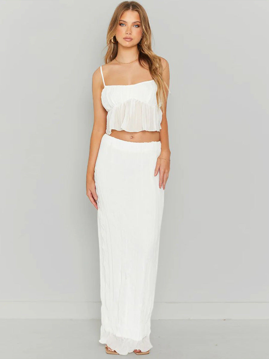 Damen elastisches Chiffon Maxikleid mit modischem Schößchen und verführerischem Design Heidi-Mode