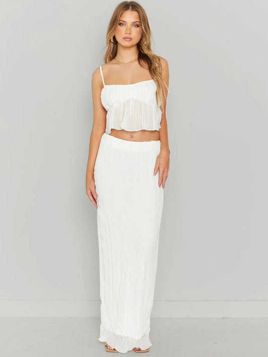 Damen elastisches Chiffon Maxikleid mit modischem Schößchen und verführerischem Design Heidi-Mode