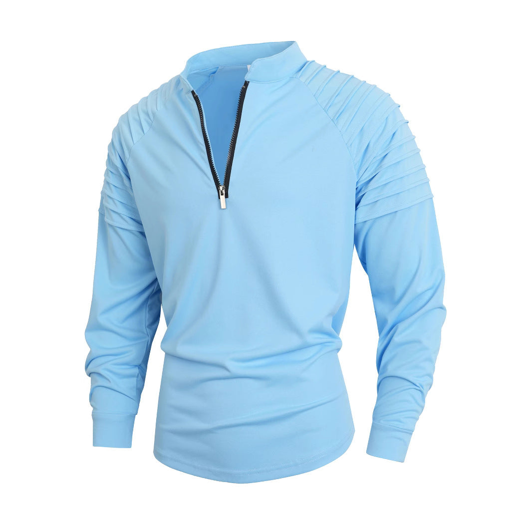 Herren Langarmshirt mit modernem Stehkragen und Reißverschluss Heidi-Mode