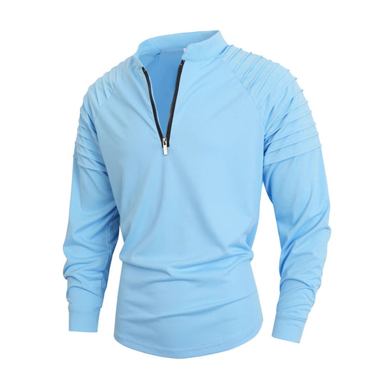 Herren Langarmshirt mit modernem Stehkragen und Reißverschluss Heidi-Mode