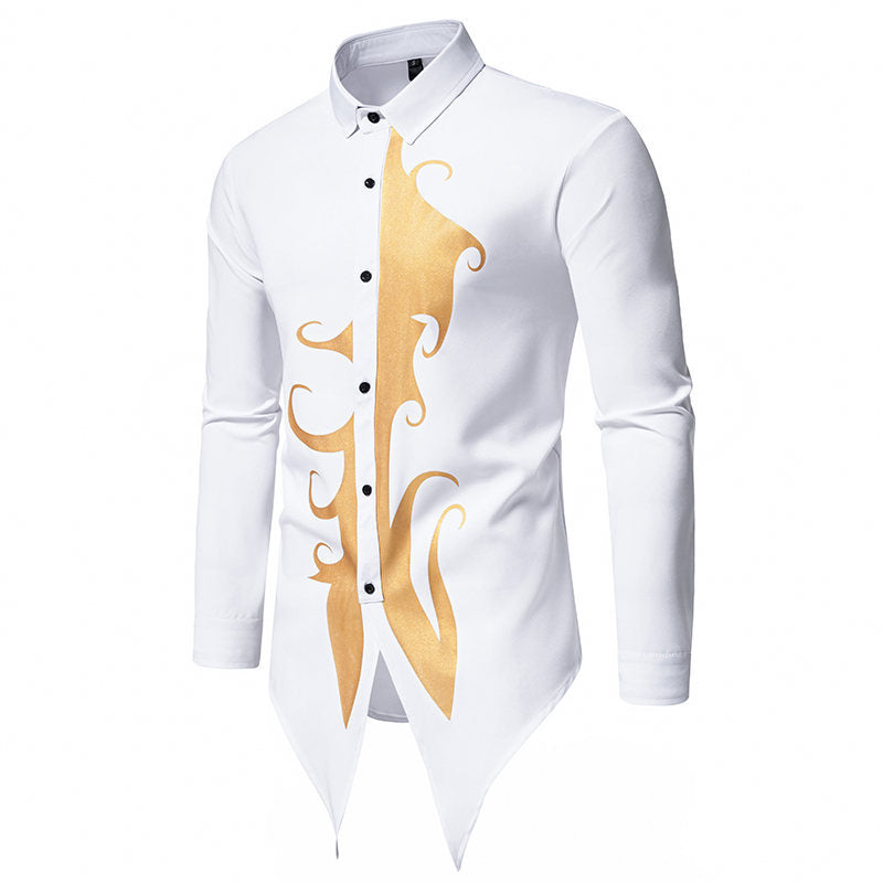Herren Langarmhemd mit elegantem Goldmotiv und einzigartigem Schnitt Heidi-Mode