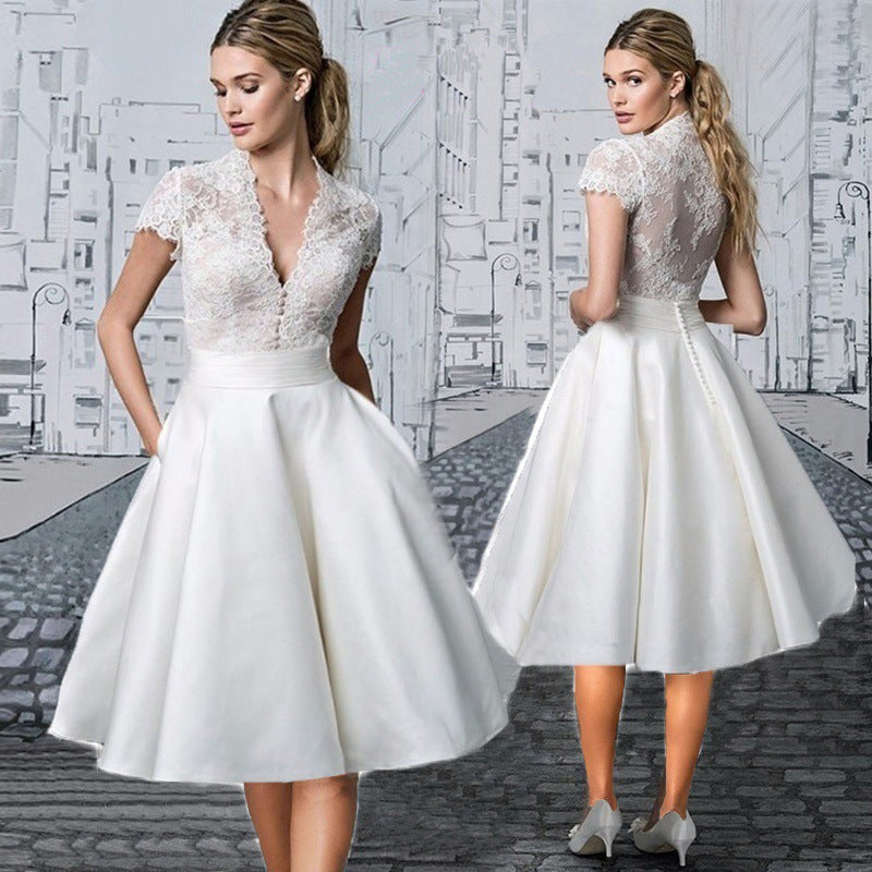 Damen Hochwertiges Hochzeitskleid mit Spitzendetails und schwingendem Rock Heidi-Mode