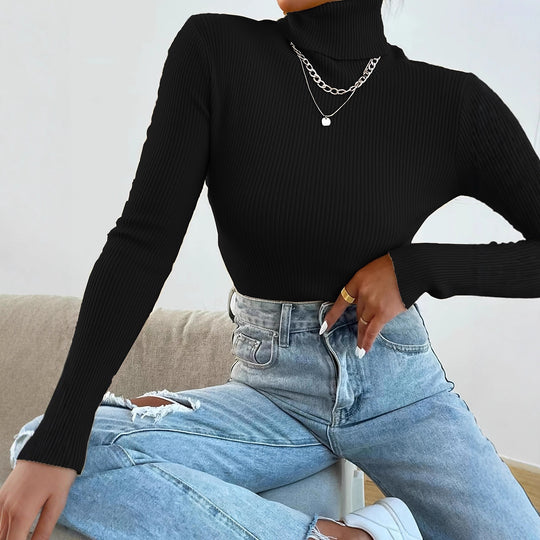 Damen Rollkragenpullover mit modernem Rippdesign Heidi-Mode