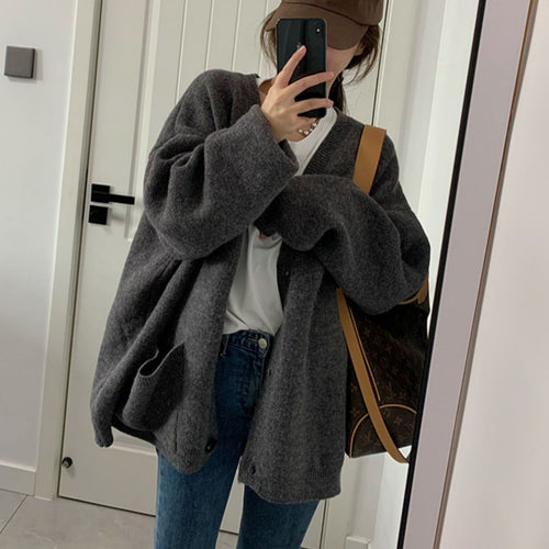 Damen Gemütliche Strickjacke mit weiten Ärmeln und praktischen Taschen Heidi-Mode