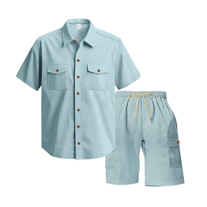 Herren komfortables Freizeitoutfit mit Kurzarmhemd und lockeren Shorts Heidi-Mode