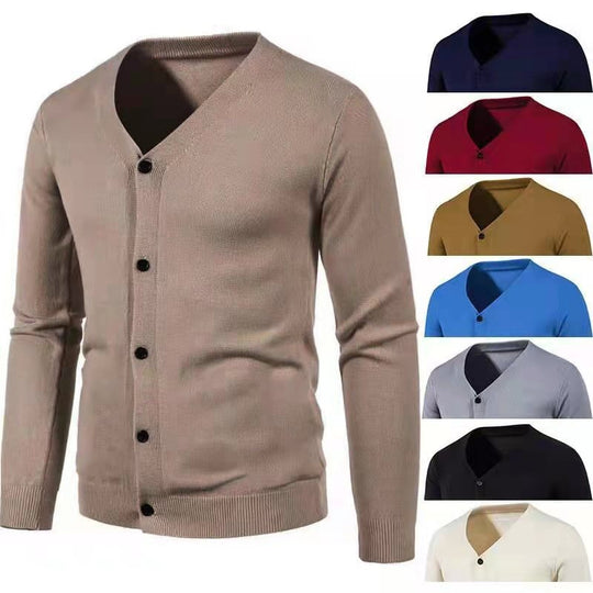 Herren stilvolle Strickjacke mit tiefem V-Ausschnitt und Knopfleiste Heidi-Mode
