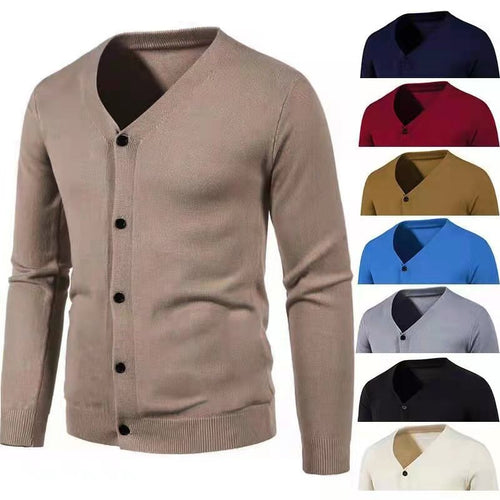 Herren stilvolle Strickjacke mit tiefem V-Ausschnitt und Knopfleiste Heidi-Mode