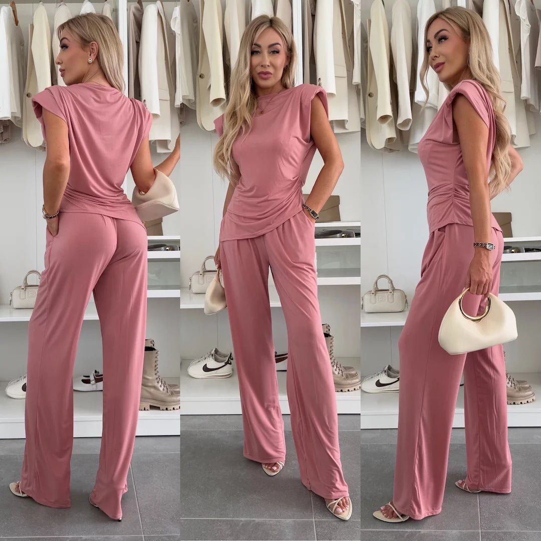 Damen eleganter Loungewear Jumpsuit mit strukturierten Ärmeln und weitem Schnitt Heidi-Mode