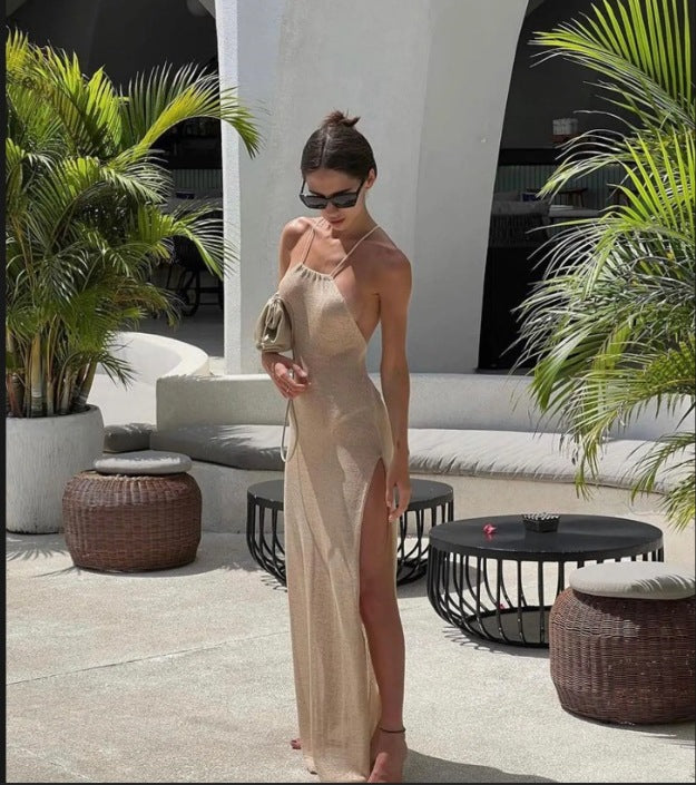 Damen Elegantes Maxikleid mit schickem Schlitz und feinem Stoff Heidi-Mode