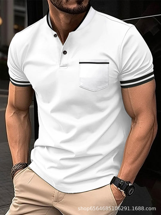 Herren Polohemd mit modernem Henley-Kragen und kontrastierenden Akzenten Heidi-Mode