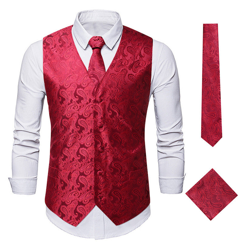 Herren elegante Anzugweste mit eleganten Paisley-Muster und passendem Zubehör Heidi-Mode