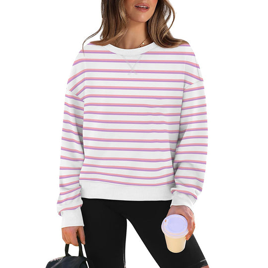 Damen lässiger Sweatshirt mit modernem Streifenmuster und Rundhalsausschnitt Heidi-Mode