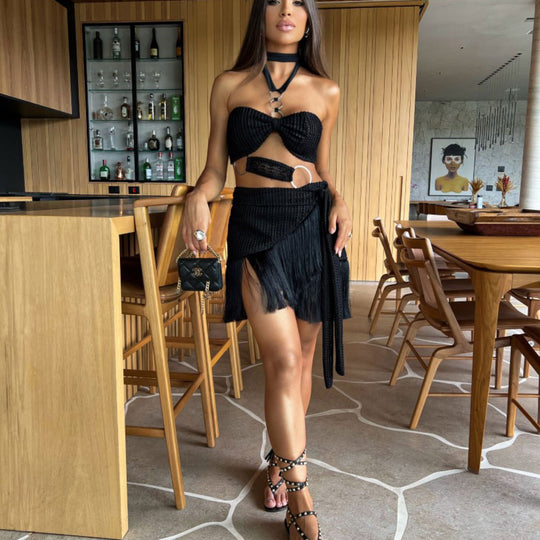 Damen Bikini-Set mit raffiniertem Fransenrock und verstellbaren Trägern Heidi-Mode