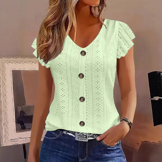 Damen Bluse mit Rüschendetails und Knopfverschluss Heidi-Mode