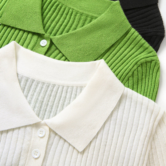 Damen Ripp Kurzarm Polo Shirt Heidi-Mode