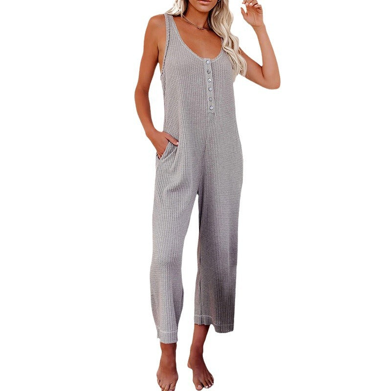 Damen Jumpsuit mit Knopfleiste und praktischen Taschen Heidi-Mode