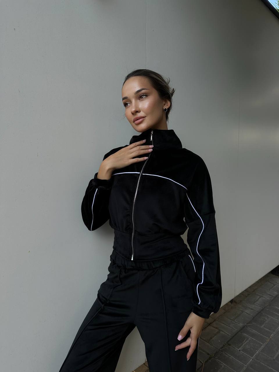 Damen sportliches Cropped Fleece-Set mit hohem Kragen und Reißverschluss Heidi-Mode
