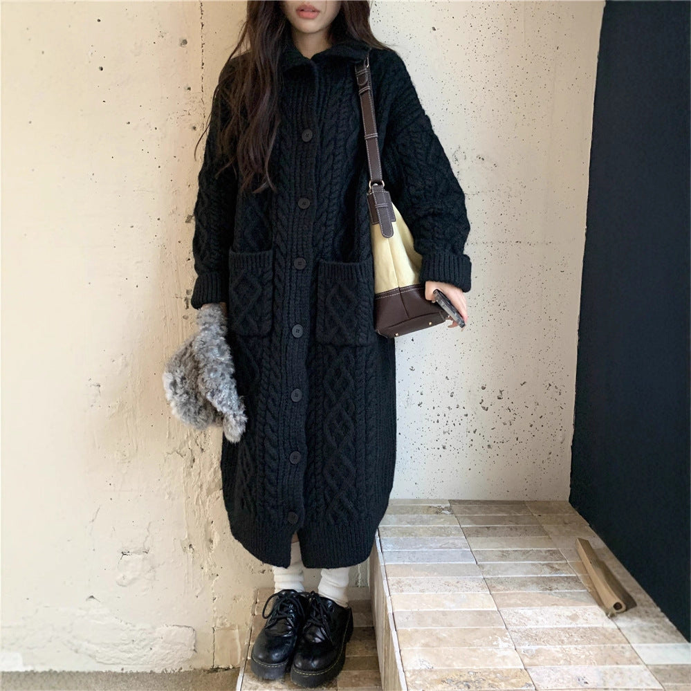 Damen Grobstrick-Knopfmantel mit eleganter Zopfmusterung und praktischen Taschen Heidi-Mode