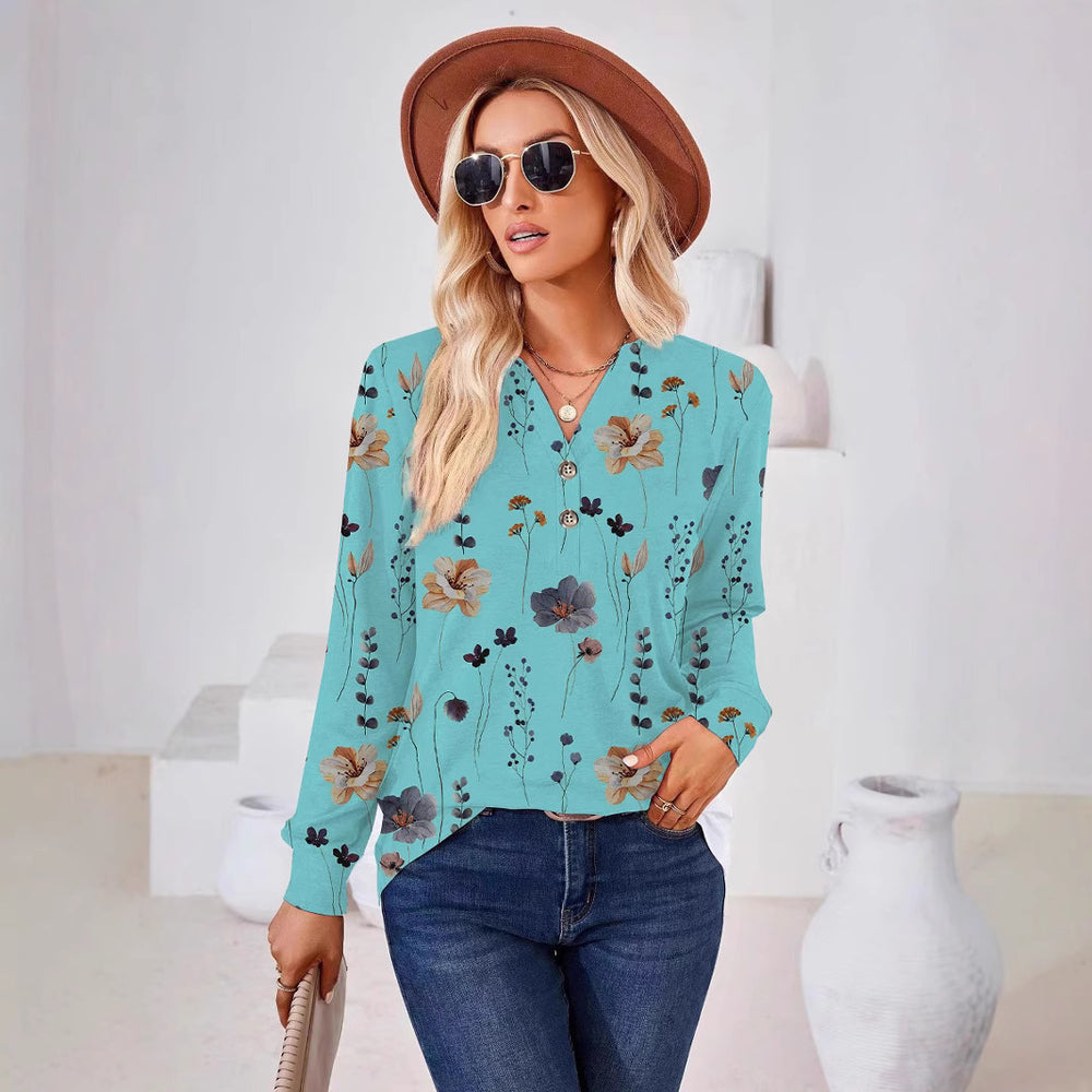 Damen Langarm-Bluse mit floralem Druck und Knopfleiste Heidi-Mode