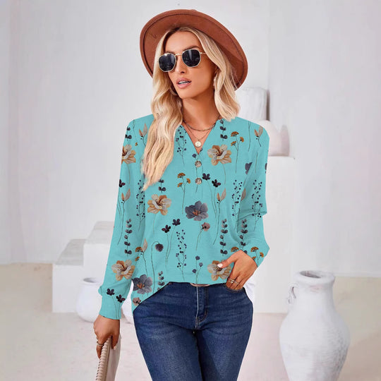 Damen Langarm-Bluse mit floralem Druck und Knopfleiste Heidi-Mode
