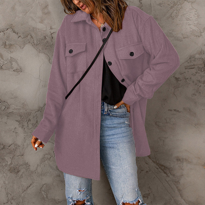 Damen vielseitige Oversize-Hemdjacke mit aufgesetzten Taschen und Knopfverschluss Heidi-Mode
