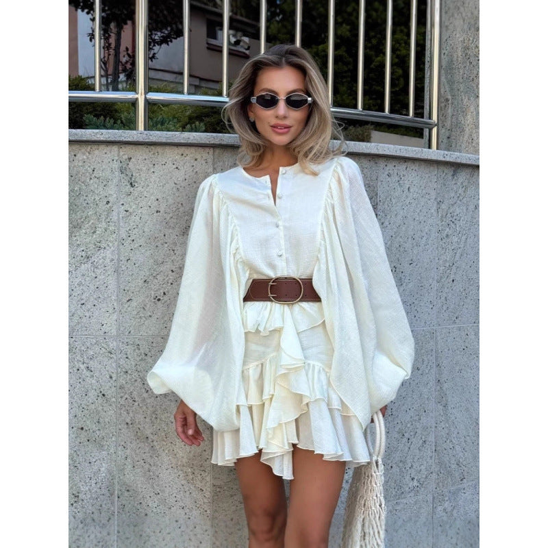 Damen Rüschenkleid mit weiten Ärmeln und modischen Details Heidi-Mode