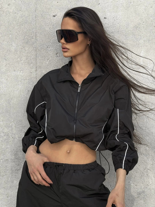 Damen modische cropped Trainingsjacke mit hochwertigen Reflektoren Heidi-Mode
